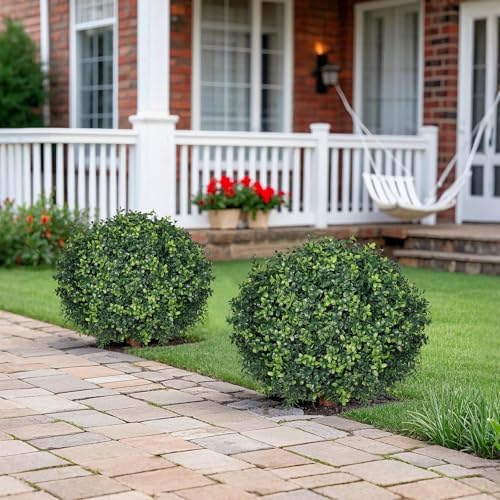 Artificial Boxwood Topiary Ball Trees 2-Pack
