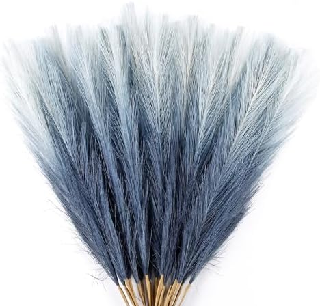 20Pcs Navy Blue Gradient Faux Pampas Grass Decor