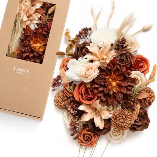 Lings Moment Burnt Orange Boho Artificial Flowers and Greenery Set