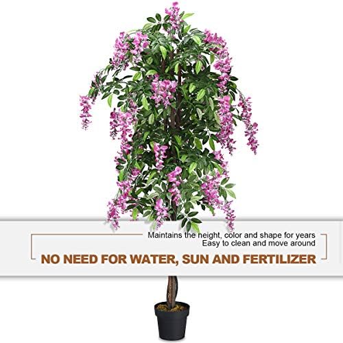 Goplus 6FT Ficus Artificial Tree with Realistic Wisteria Bloom