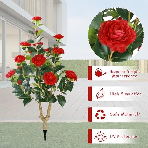 Sunnyglade 2 Pack 355 Inch Artificial Camellia Tree with Spike