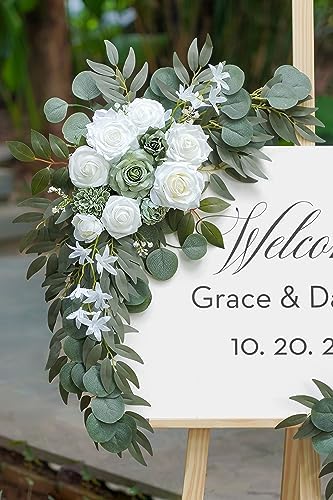 Olalaka 2-Pack Sage Green White Wedding Flower Swag Set