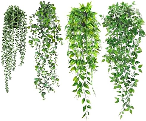 USLAI Artificial Hanging Plants Vine 4 Pack Set