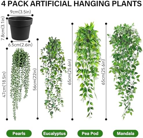 USLAI Artificial Hanging Plants Vine 4 Pack Set