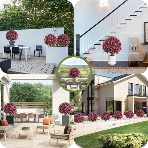 Grewyear Artificial Rose Pink Boxwood Topiary Set of 2