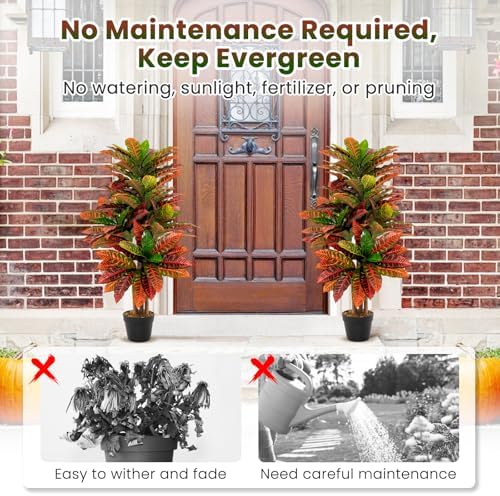 HAPPYGRILL Artificial Croton Plant 40 Tall with Pot