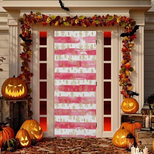 Susiyo Gold Snowflakes Striped Christmas Door Cover 32x79 in