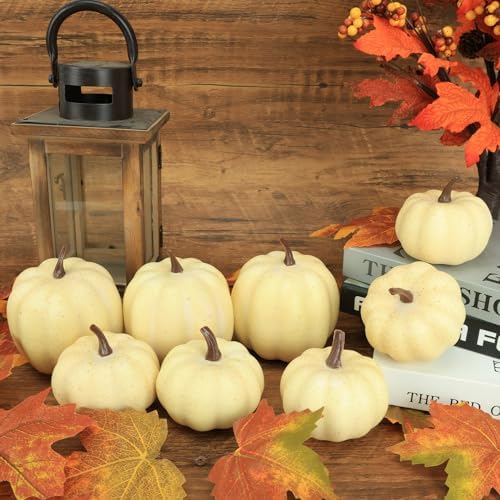 8 Pcs White Artificial Pumpkins for Thanksgiving Centerpiece