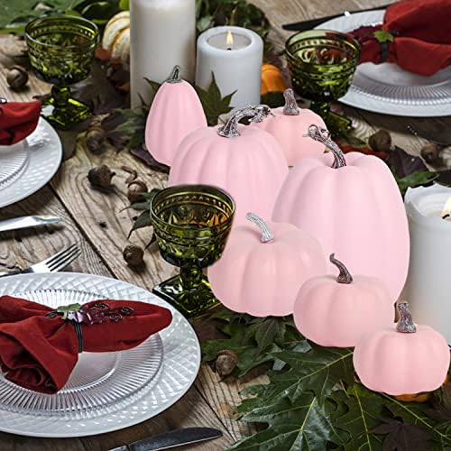 FOIMAS 8pcs Pink Artificial Pumpkins Fall Decor