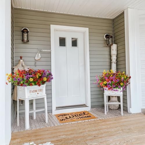Hommyea Artificial Flowers 12 Bundles UV Resistant Outdoor Decor
