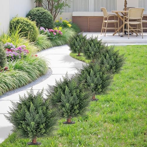 23 Inch Artificial Cypress Topiary Outdoor Plants 2 Pack