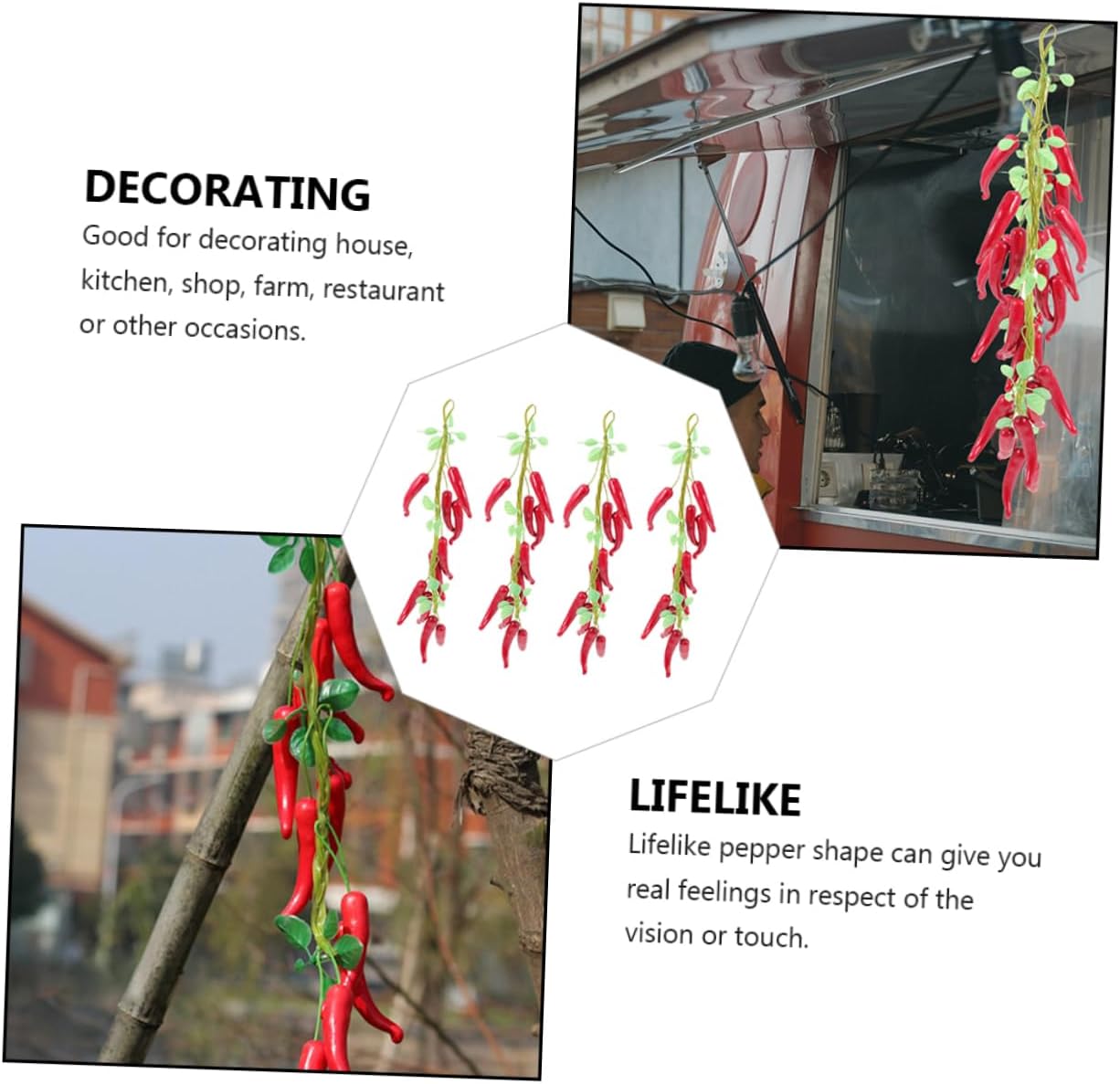 4pcs Hanging Fake Pepper Decorations for Home Kitchen Party