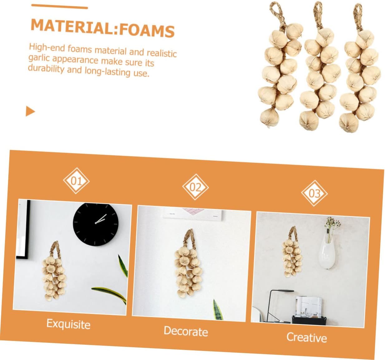 3pcs Garlic Foam Decor for Home Kitchen Festival Display