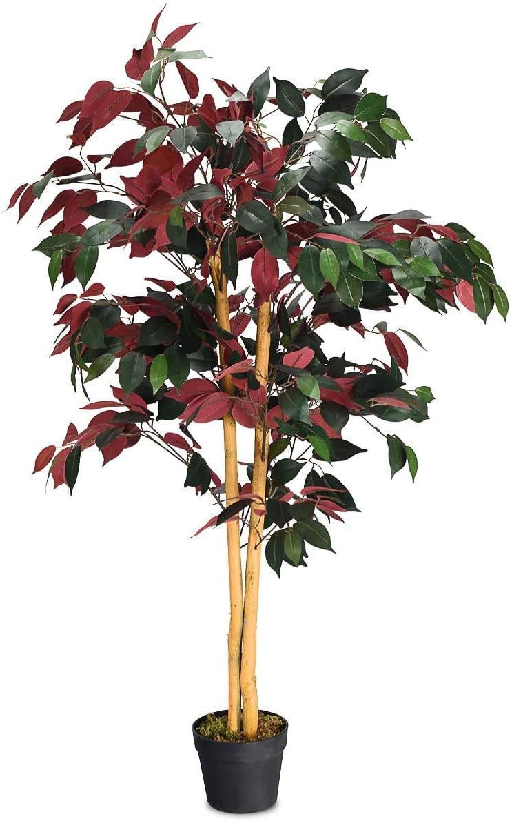 LDAILY LUARANE 4ft Artificial Ficus Tree with Cement Pot