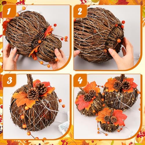 3 Pcs Rattan Lighted Pumpkin Fall Decorations