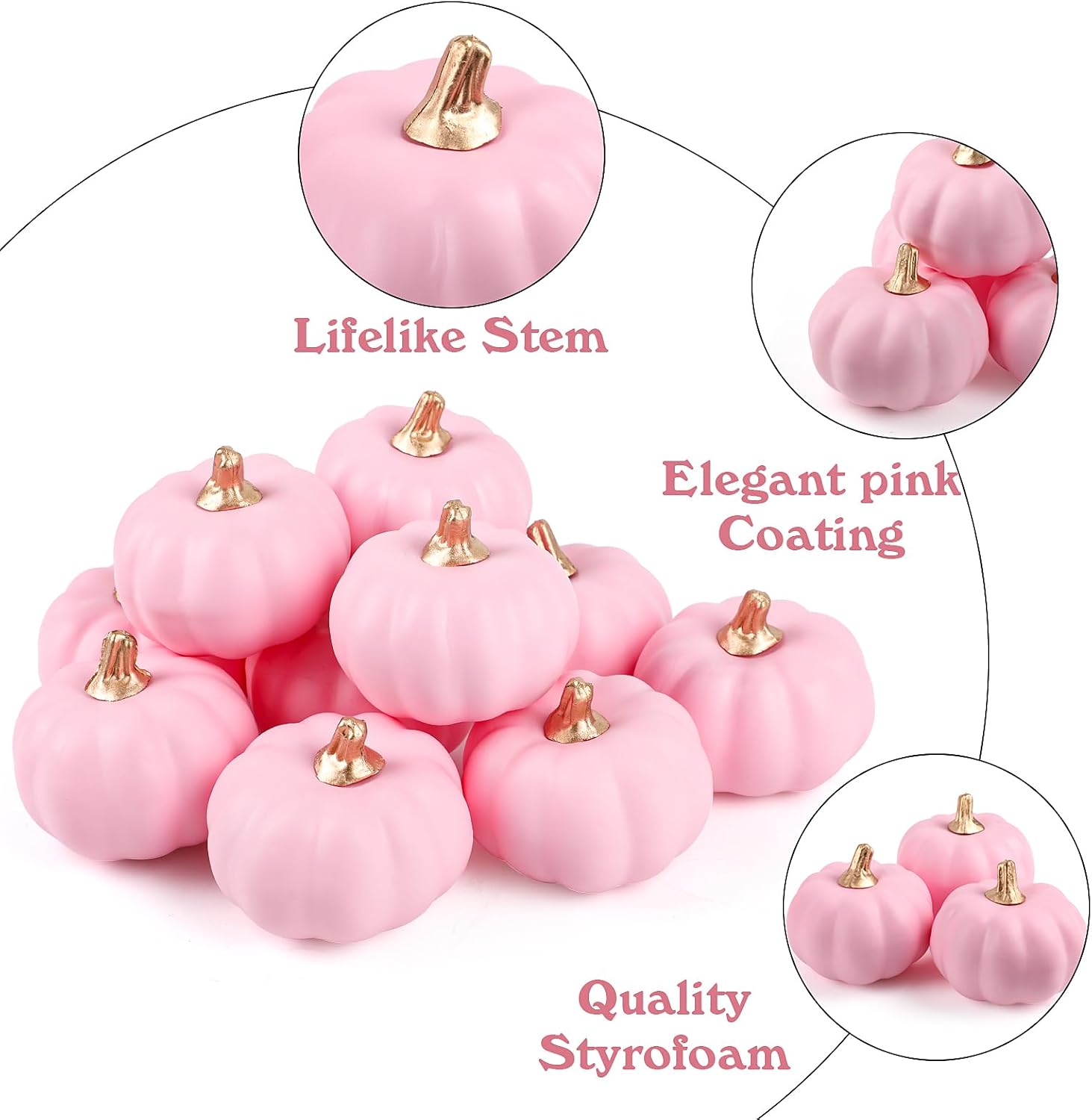 FOIMAS 12pcs Pink Artificial Pumpkins Fall Decor