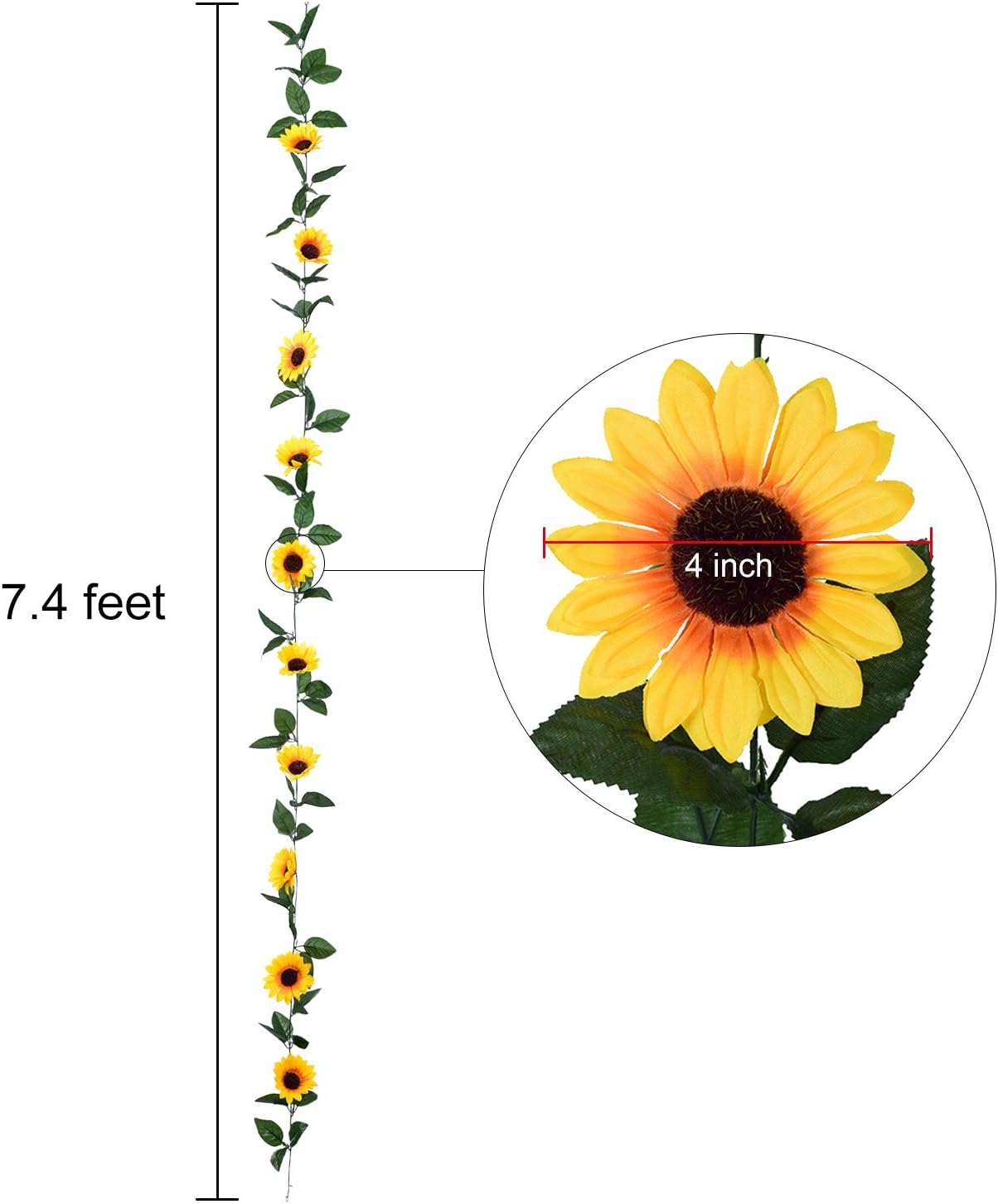 Lvydec 4 Pack Artificial Sunflower Garland