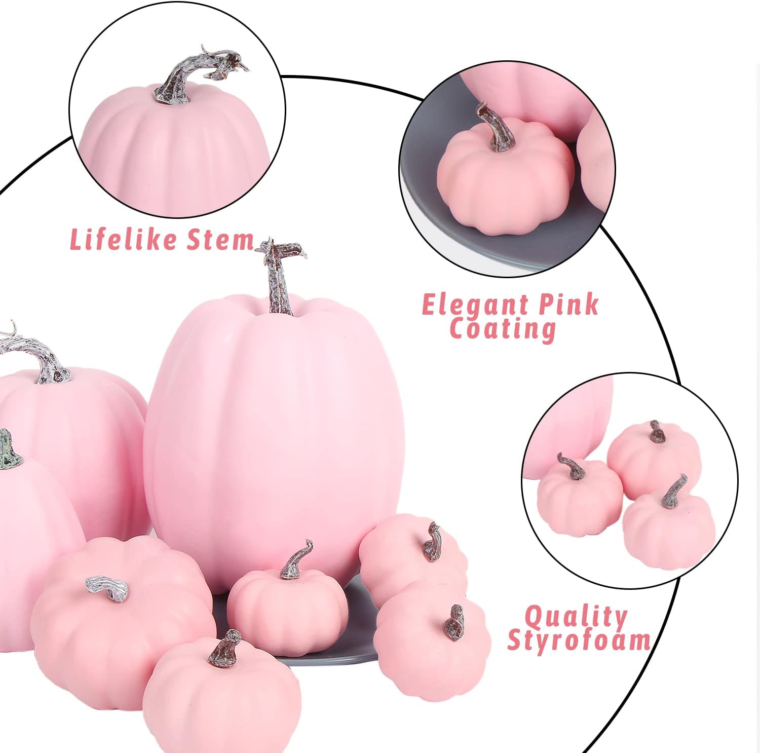 FOIMAS 8pcs Pink Artificial Pumpkins Fall Decor