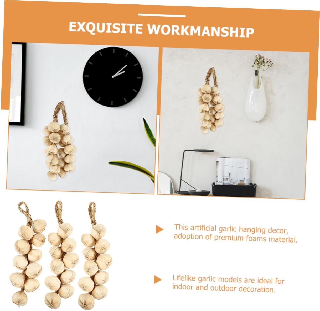 3pcs Artificial Garlic Garland Realistic Kitchen Decor