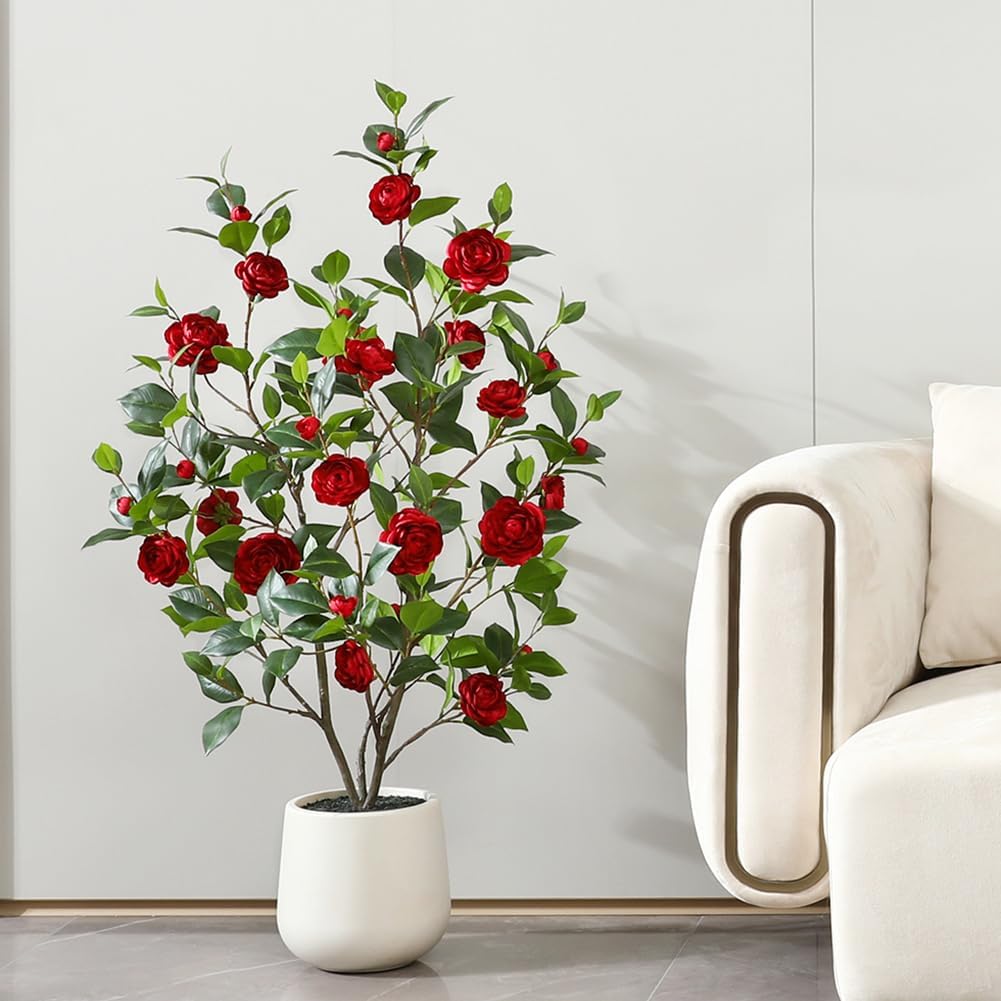 OAKRED 48 Inch Artificial Camellia Tree with Planter