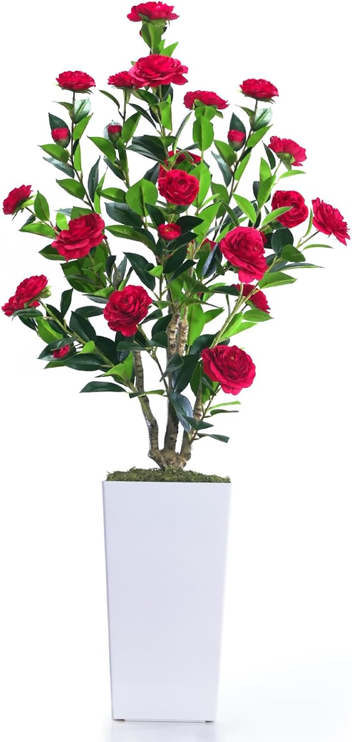 Howngyesimu 4FT Artificial Camellia Tree with Planter
