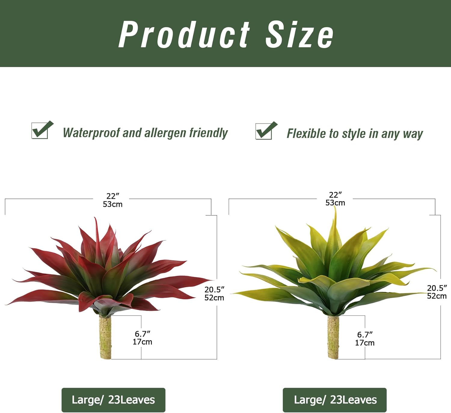Ttranewsoo Artificial Agave Plants 2Pack 22 Red