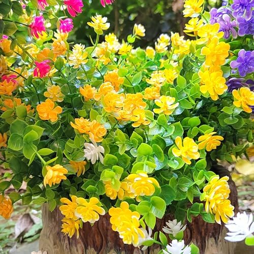 12 Bundles Artificial Flowers for Outdoor Use Yellow