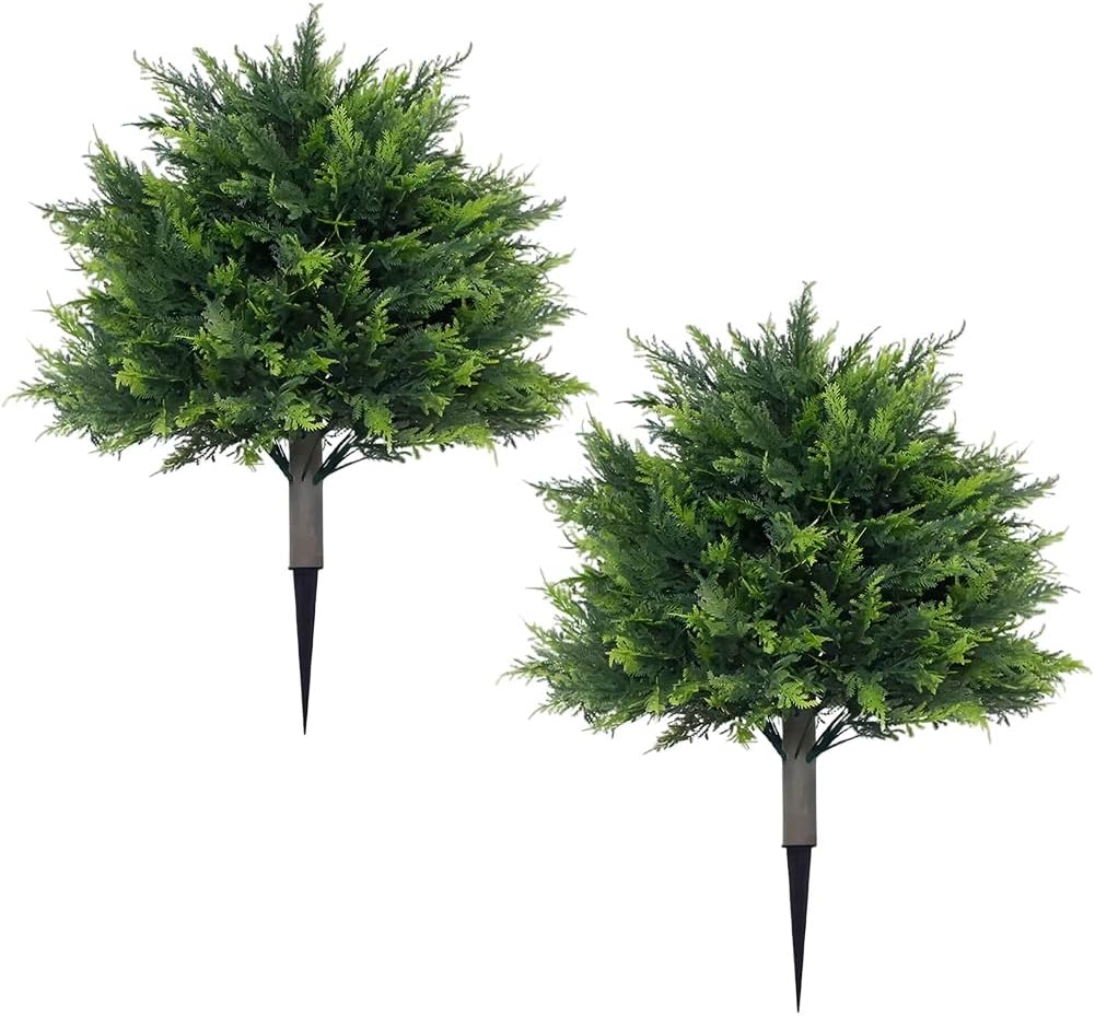 2 Pack Artificial Cypress Topiary Trees with Spike