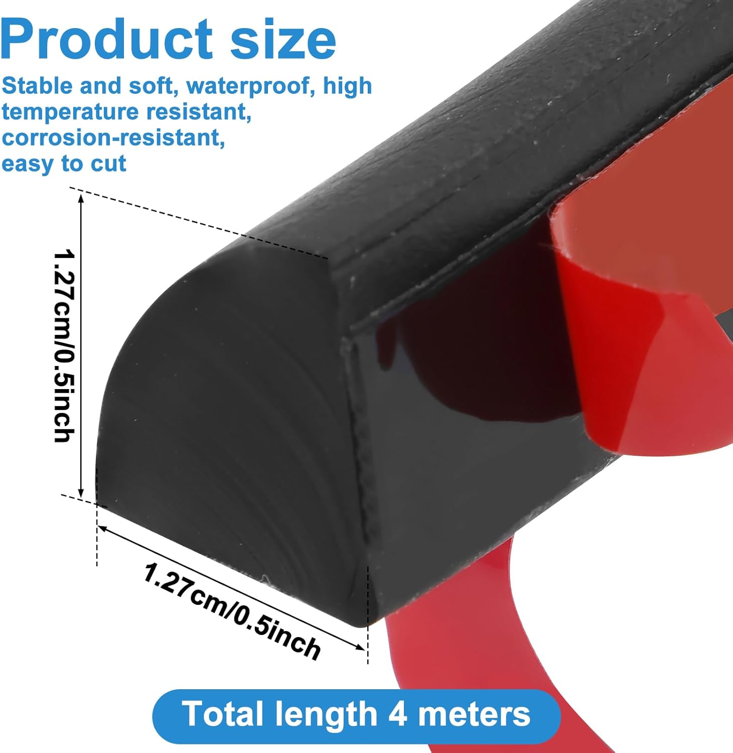 4 Meter Black Rubber Door Draft Stopper for Bedrooms