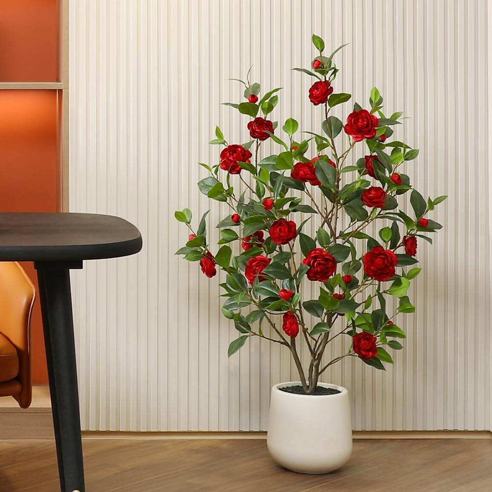 OAKRED 48 Inch Artificial Camellia Tree with Planter