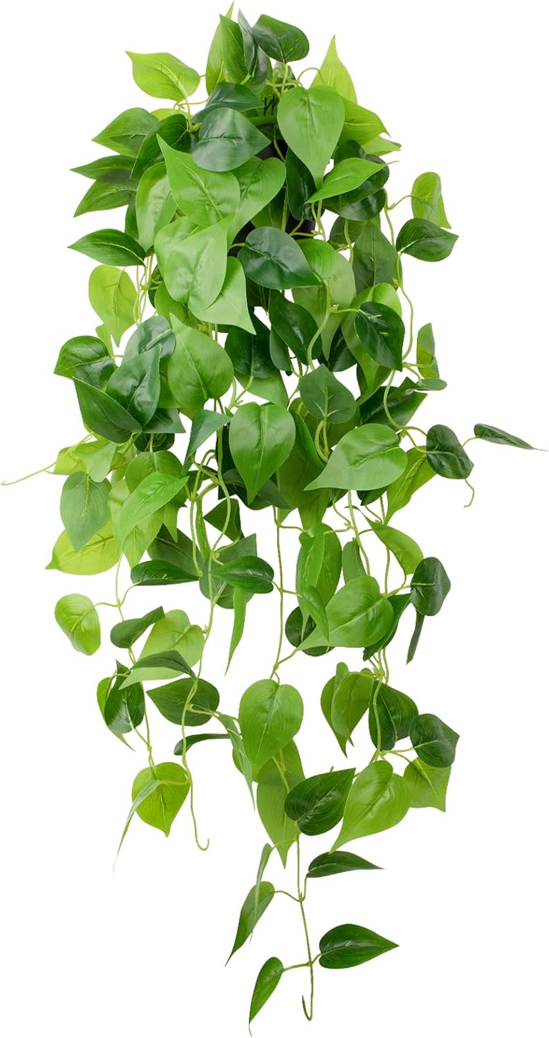 LOYWREE 354in Artificial Hanging Potted Greenery with Black Pot and Faux Ivy Vine