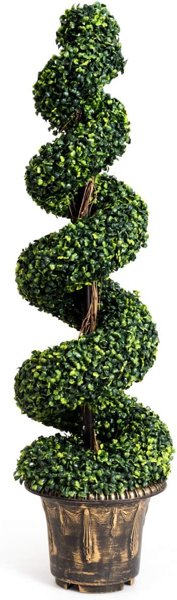 GOPLUS 4 Ft Artificial Boxwood Spiral Topiary Tree Decor