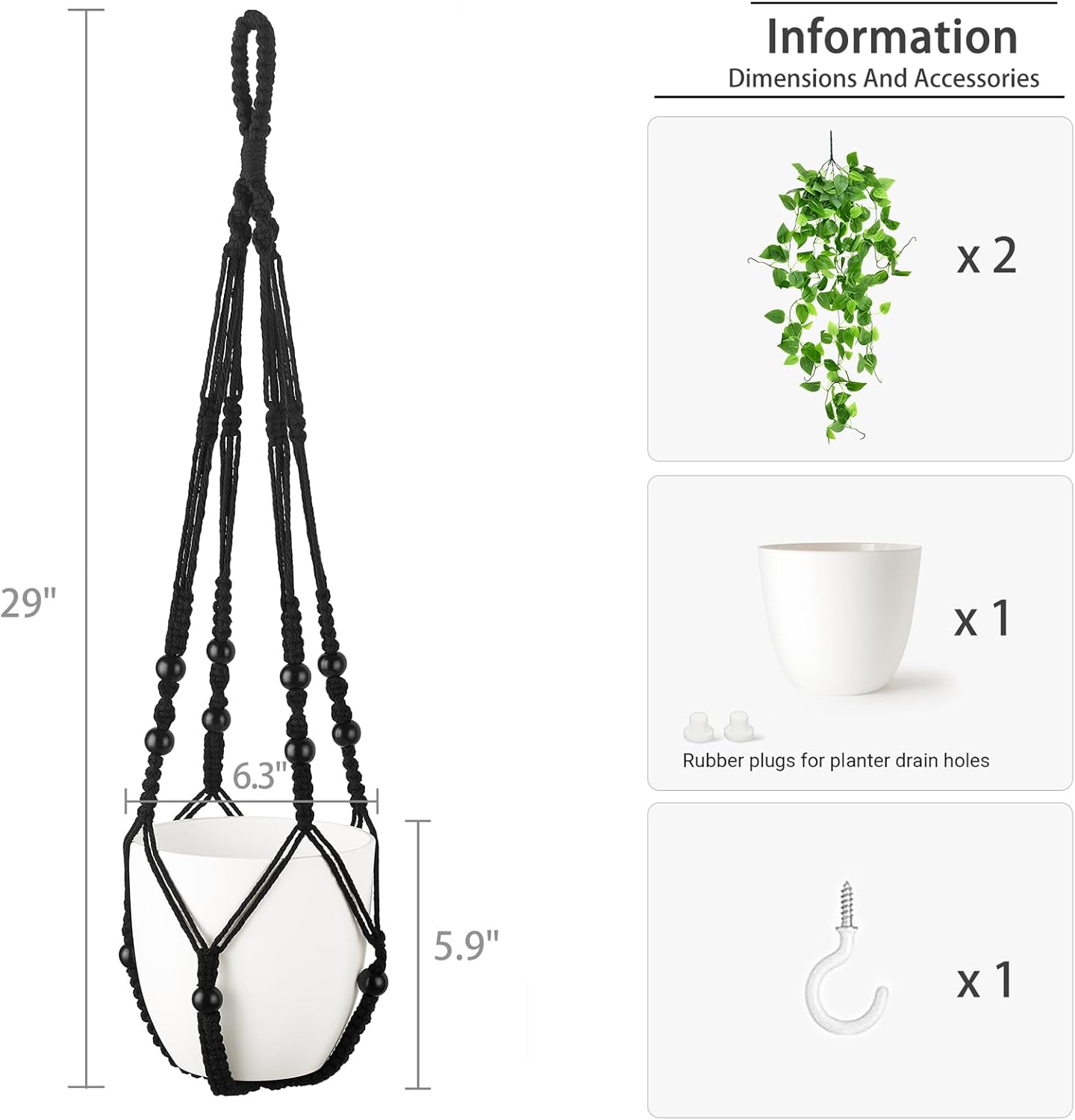 Mkono Artificial Hanging Plant with Pot and Macrame Hanger