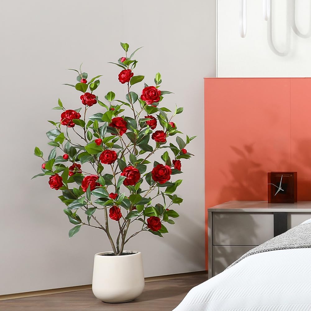 OAKRED 48 Inch Artificial Camellia Tree with Planter