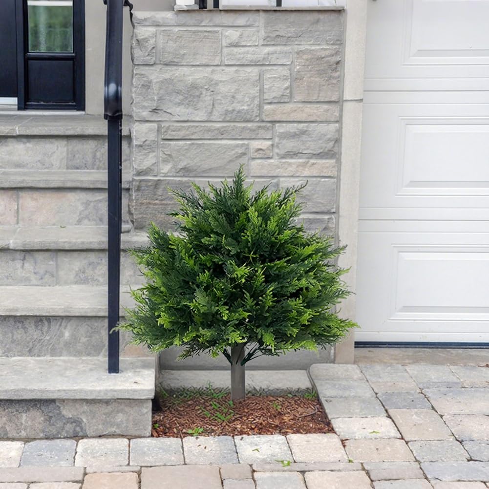 2 Pack Artificial Cypress Topiary Trees with Spike