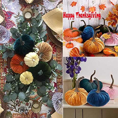 Velvet Pumpkins Fall Decor Set Green