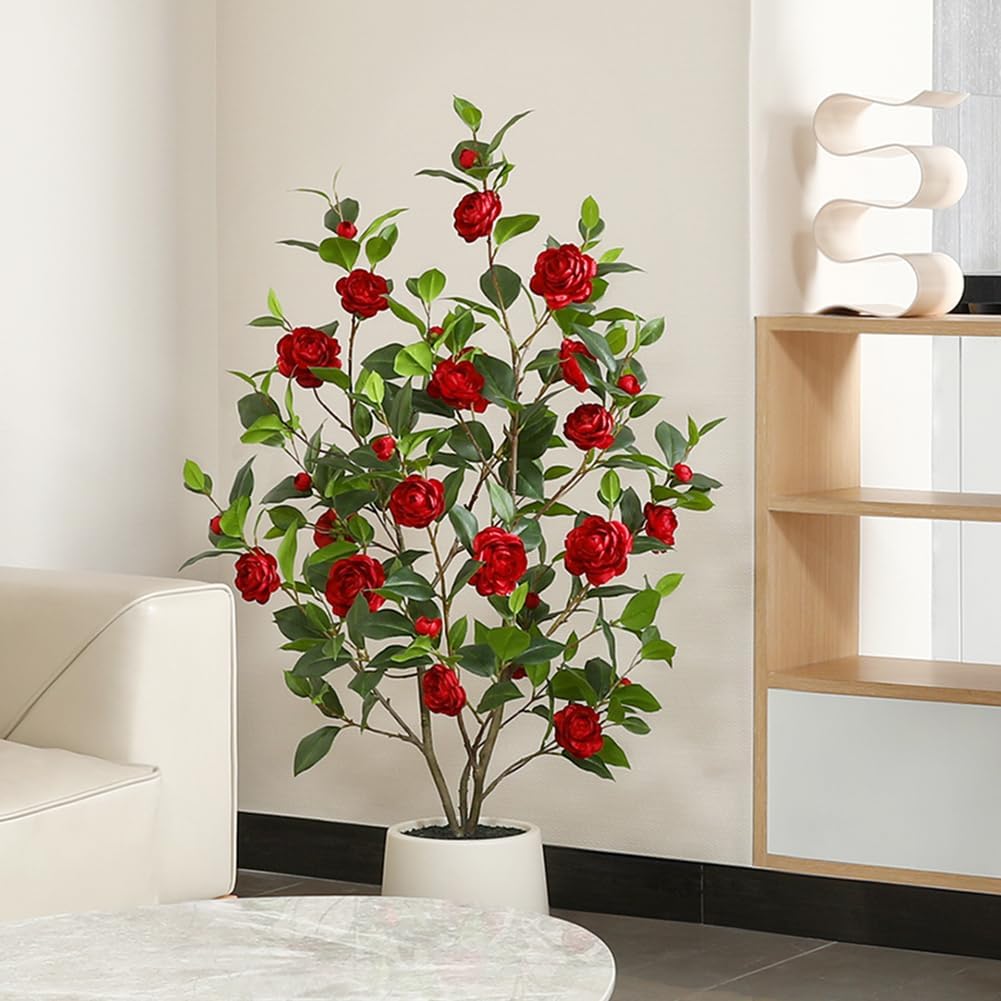 OAKRED 48 Inch Artificial Camellia Tree with Planter
