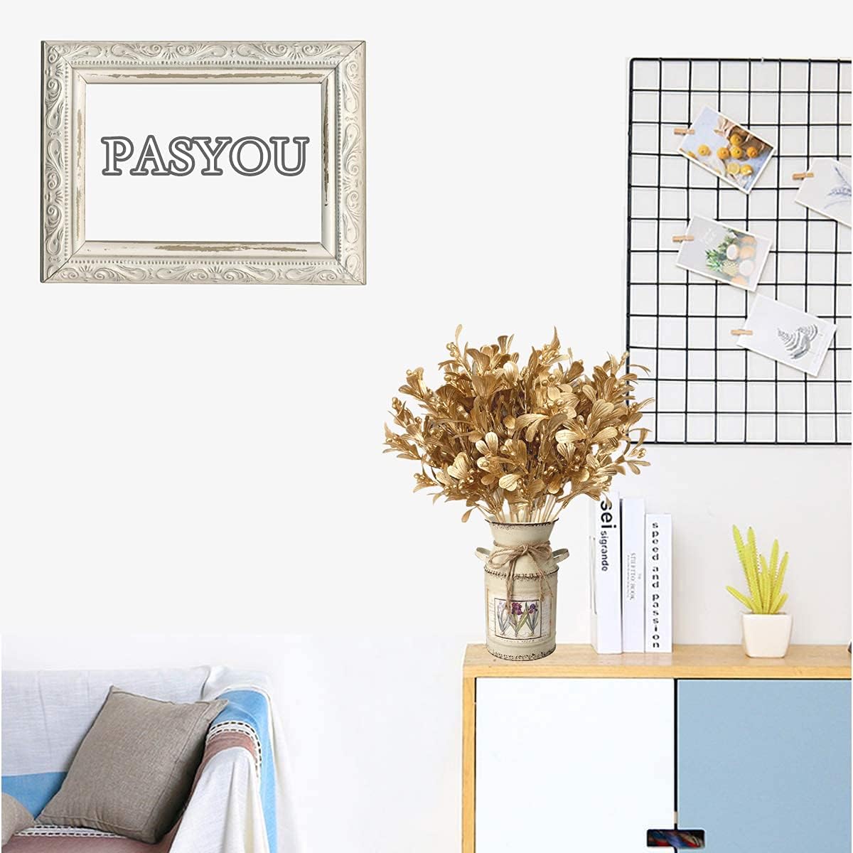 PASYOU Artificial Golden Flowers 4 Pack for Home Decor