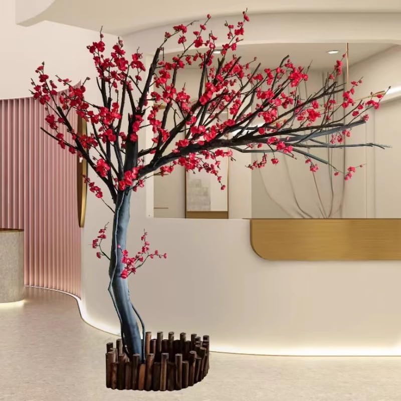 Artificial Red Plum Blossom Tree for Home Decor 1mx08m