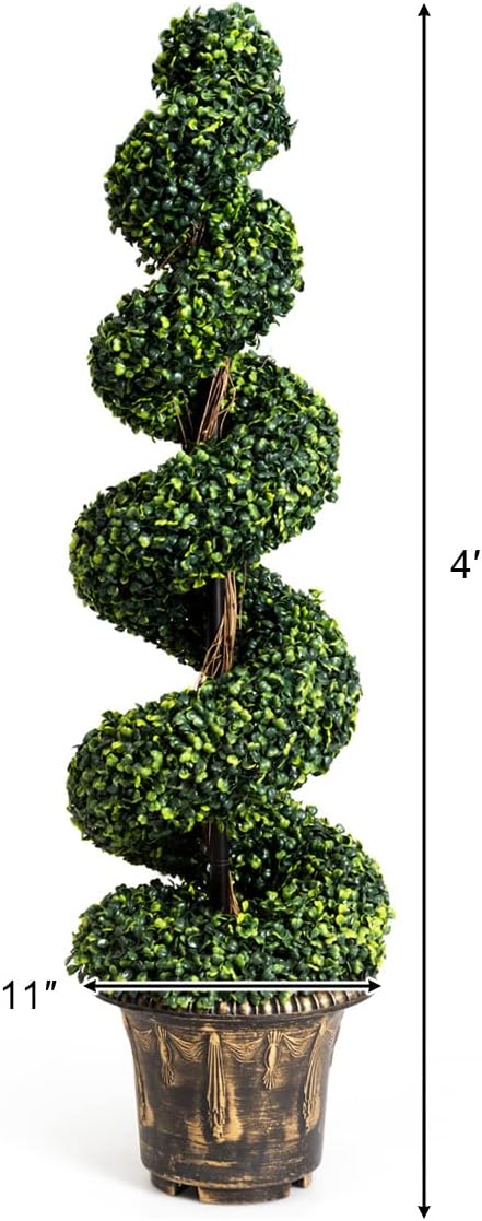 GOPLUS 4 Ft Artificial Boxwood Spiral Topiary Tree Decor