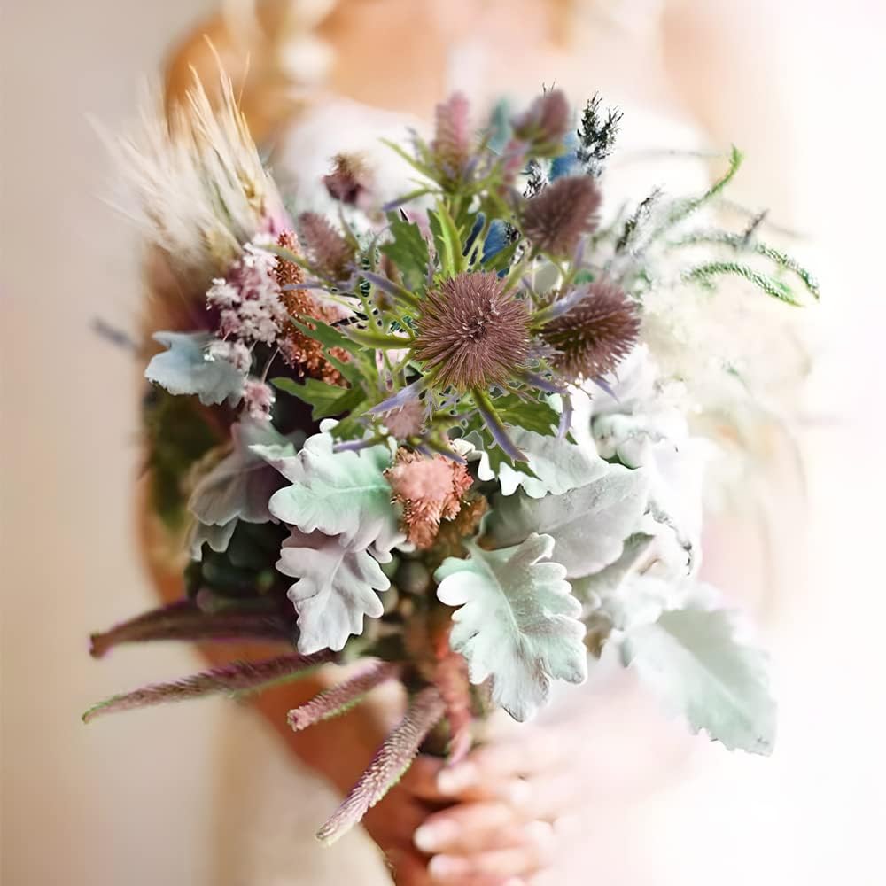 HUIANER 2 Stems Artificial Thistle Flowers Purple