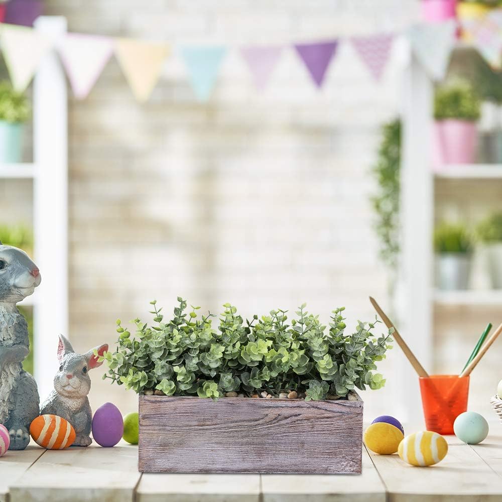 Winlyn Faux Eucalyptus Plants in Rustic Rectangular Wood Planter Box