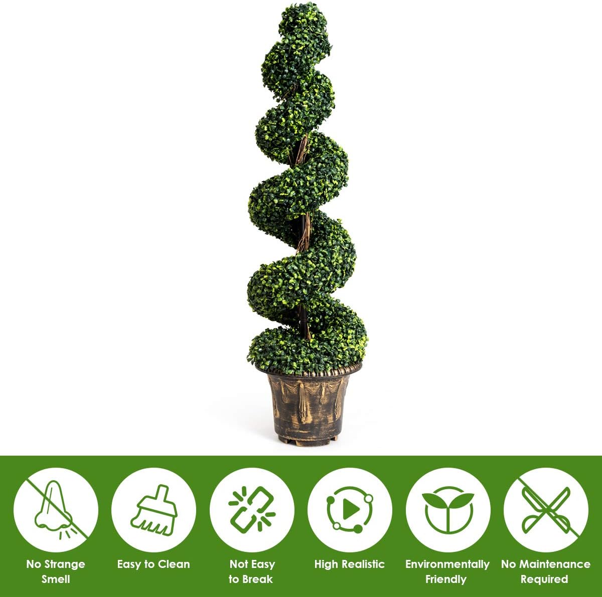 GOPLUS 4 Ft Artificial Boxwood Spiral Topiary Tree Decor