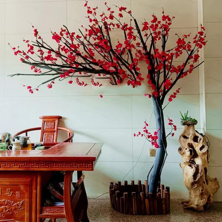Artificial Plum Blossom Tree Red 1mx08m Indoor Decor