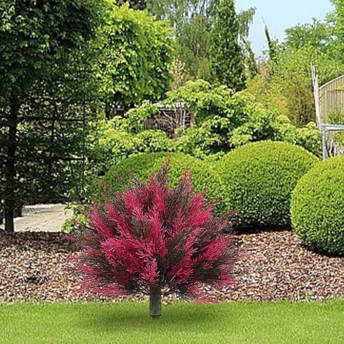 22 Inch Artificial Cedar Topiary Ball Trees Purple Fade Resistant