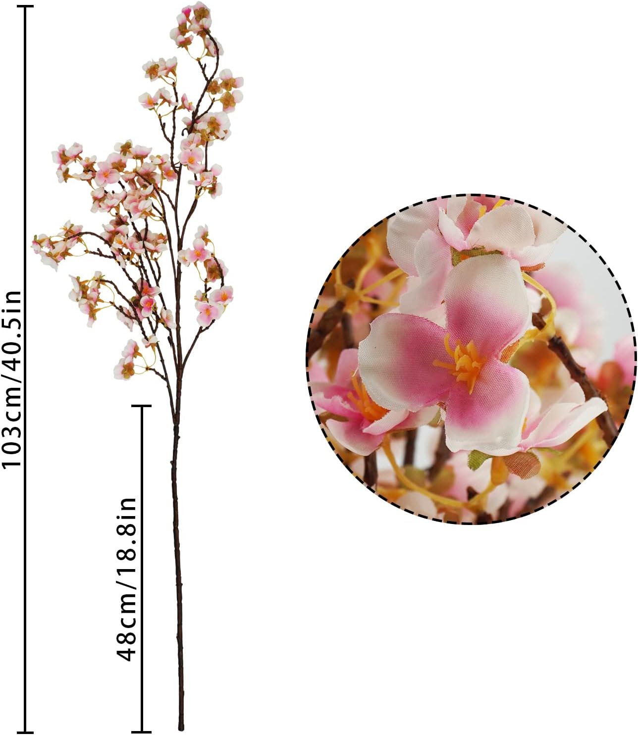 Uieke Silk Cherry Blossom Branches Set of 3 Pink 405in