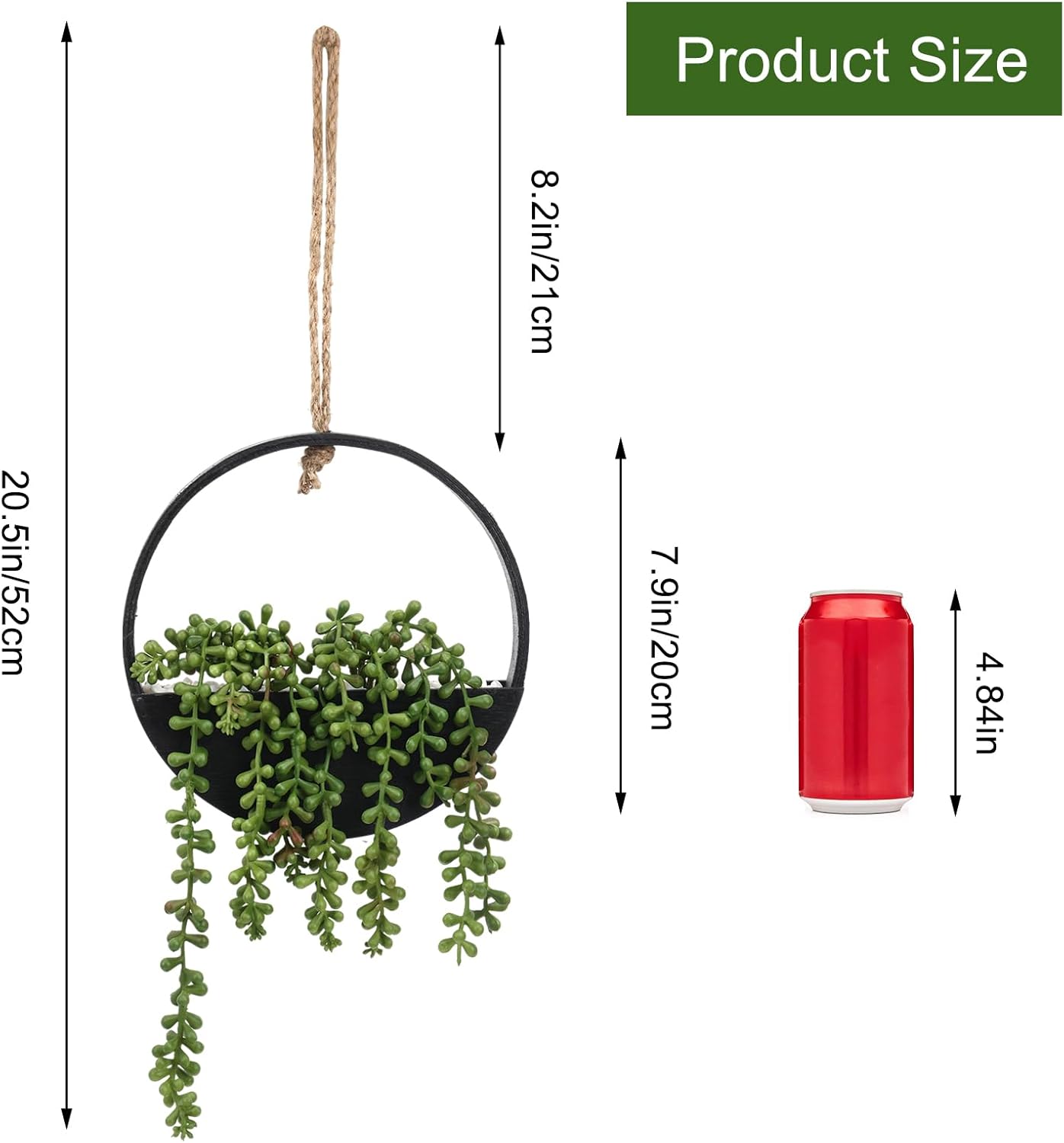 CEWOR 2pcs Artificial Hanging Succulent Plants Black Boho Wall Decor