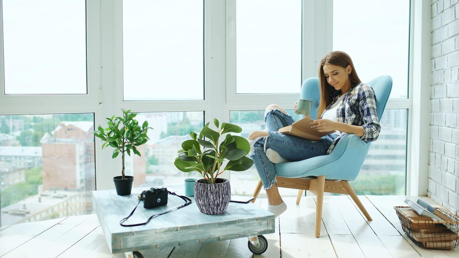 AlphaAcc Artificial Plants Fiddle Leaf Fig with Cement Planter