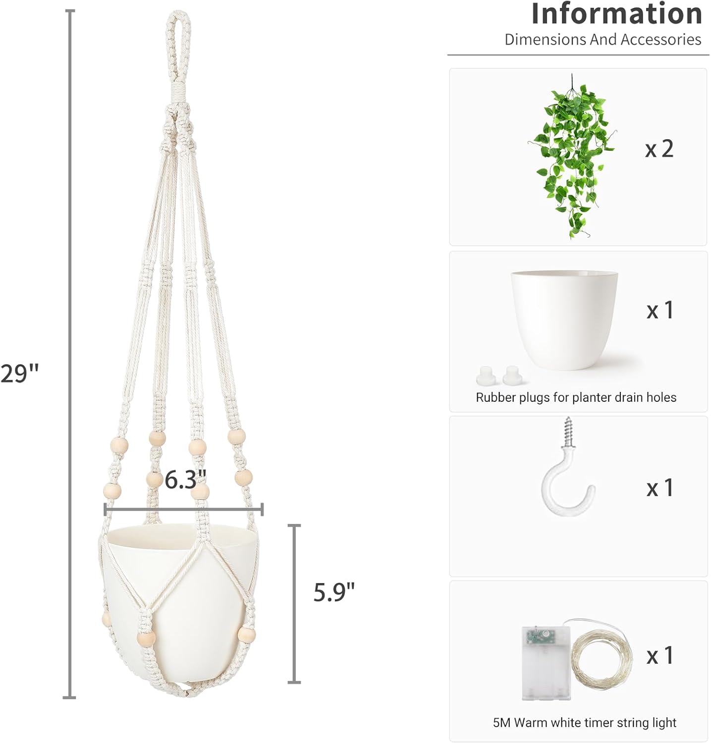 Mkono Fake Hanging Plant with Lights for Home Decor