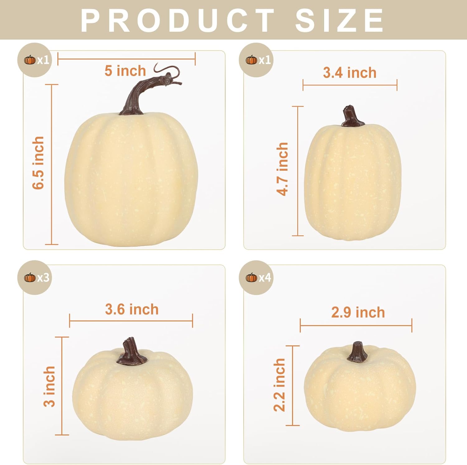 9PCS Cream Artificial Pumpkin Decor Set for Fall